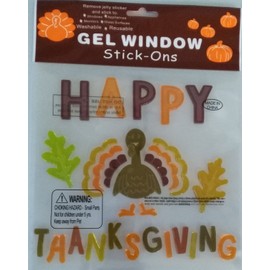 Thanksgiving Gel Window Clings - Traditional Thanksgiving Turkey with Happy Thanksgiving Saying (1 Pack)