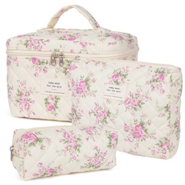 Kosmetiktasche, Gesteppte Kosmetiktasche für Frauen, Blumen-Schminktasche, Reise-Toiletten-Organisationstasche Set