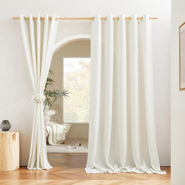 NICETOWN Linen Curtains 96 inches Long, Grommet Privacy Added with Light Filtering Linen Weave Window Treatment for Bedroom/Living Room, Off White, W68 x L96, 2 Panels