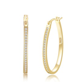 VEEDOFA Large Gold Plated Rhinestone Earrings Big Thick Diamond Oval Hoop Earrings for Women