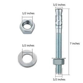 Wensilon 1/2x7" 50Pcs Inch Standard Fasteners for Heavy-Duty Zinc Wedge Anchors for Cement and Concrete