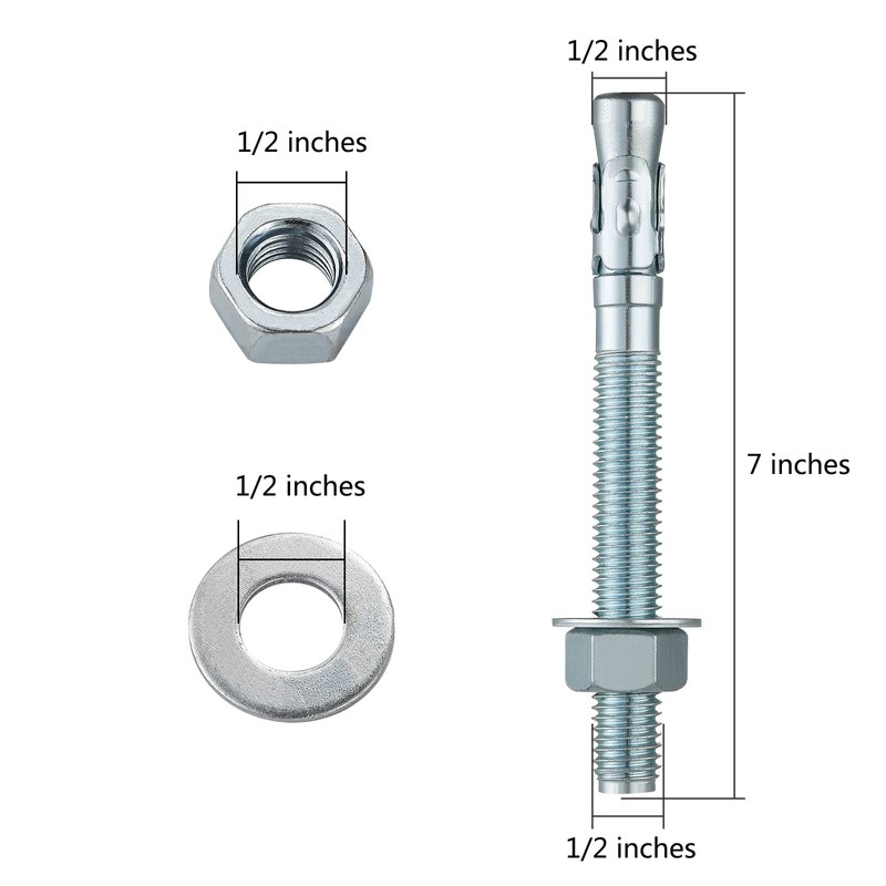 Wensilon 1/2x7" 50Pcs Inch Standard Fasteners for Heavy-Duty Zinc Wedge