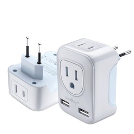 SoulBay 2-Pack European Travel Plug Adapters American US to Europe Italy Germany France Spain Finland Poland International Power Charger with 2 AC Outlet & 2 USB Port, Type C