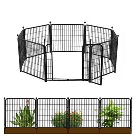 Getlay 24 in(H) Decorative Garden Fences with Gate, 8 Panels Total 15.7 ft(L) Heavy Duty Iron Animal Barrier Fence for Yard,Suitable for Indoor Pet Fence Or Outdoor Dog Fencing, Garden Border Fence