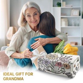 Afterprints Gifts for Grandma Blanket, Grandma Birthday Gifts from Grandkids, Best Grandmother Gift on Grandparents Day, Christmas, Hug Floral Throw Blankets 50'' x 60''