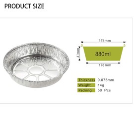 Quixotical 50 pcs Aluminium Foil Pans, Round Foil Trays, Disposable Foil Plate, Durable Tin Foil Dishes Foil Trays, for Baking, Grilling, Cooking (8 Inches)
