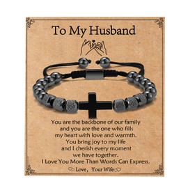 VULETO To My Husband Cross Bracelet Gifts from Wife, Father's Day Gifts for Husband Anniversary Christian Birthday Christmas Gifts for Husband Men Him