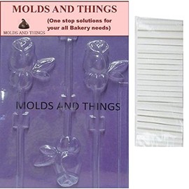 LONG STEM ROSE LOLLY chocolate candy mold With Copywrited Candy Making Instruction + 75 sticks