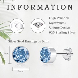Cangall Stud Earrings 925 Silver Small 925 Sterling Silver Cubic Zirconia Stud Earrings, Hypoallergenic 6 mm Silver Women's Stud Earrings, Sparkling Dainty Sleeping Cartilage Earrings Silver 925 Stud