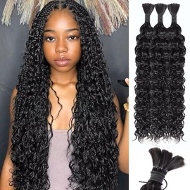 Human Braiding Hair Water Wave Bulk Human Hair 150g 18 Inch Curly Human Hair for Boho Braids Hair Extensions No Weft 3 Braids Per Pack Wet and Wavy Human Hair Braiding Hair Black