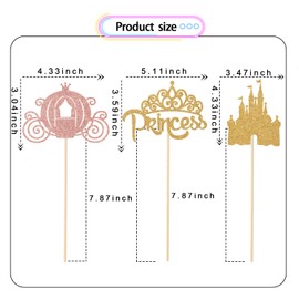 Little Princess Crown Centerpiece Sticks, Princess Theme Party Decorations, Princess Castle Crown Carriage Baby Shower Birthday Party Supplies for Girls 12 Pieces Rose Gold & Gold