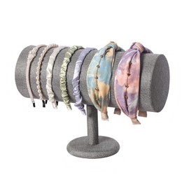 Justsoso T-Bar Headband Holder Organizer for Show, Soft Velvet Hairband Stand Display, Hair Hoop Accessories Jewelry Storage for Home Bedroom (Gray Linen)