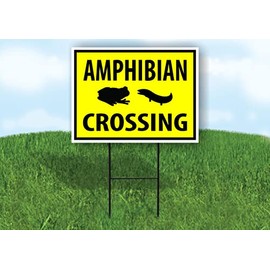 AMPHIBIAN CROSSING AMPHIBIAN YELLOW - Double Sided Amphibian Crossing Yard Sign with Stand - Driveway Signs for Street, Road Sign, Lawn, House, Real Estate - Yard Signs, Custom Sign - 18" x 24"