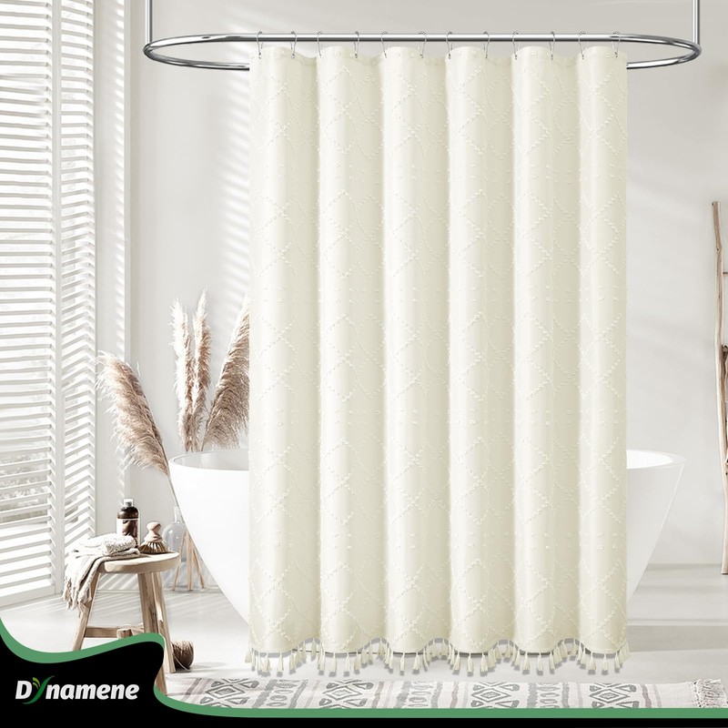 Dynamene Stall Fabric Shower Curtain, 36x72 inch Half Boho Tufted