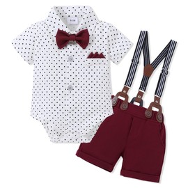 SANMIO Baby Boy Clothes Suits 0-24M Infant Gentleman Wedding Outfits, Short Sleeve Dress Romper Bowtie+Detachable Suspenders