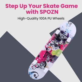 SPOZN Graffiti Complete Skateboards, 31" x 8", Kids, Teens, Adults & Beginners, Double Kick Deck, Strong Wheels & Bearings, 7 Layer Maple, Great for Tricks