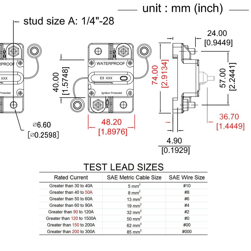 T Tocas E9 70 Amp Circuit Breakers with Manual Reset