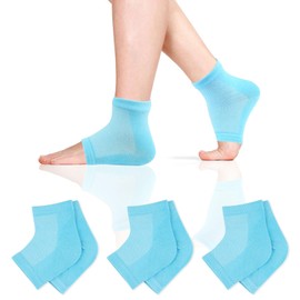 3 Pairs Gel Heel Socks, Moisturising Socks, Heel Protection, Open Toe Socks, Soft Ventilated Heel Protectors for Men and Women, Dry Cracked Feet Care (Blue)
