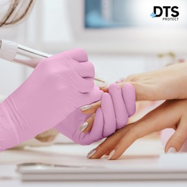 DTS PROTECT Nitrile Gloves - Disposable Box of 100 - Pink, Latex-Free - PPE, Sterile, Medical and Surgical (Large)