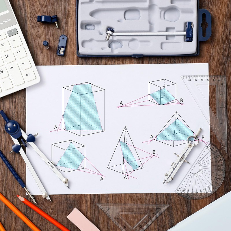 Teling 4 Pack Professional Geometry Set Compass Geometry Tool Protractor