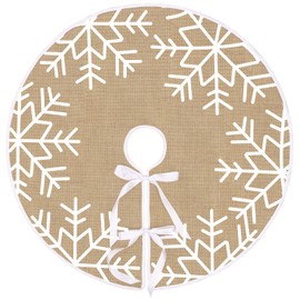 N&T NIETING Christmas Tree Skirt, 75 cm Christmas Tree Blanket Hessian Tree Skirt with Full White Snowflakes Tree Rug for Christmas Party Merry Christmas Tree Decorations