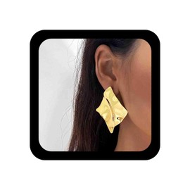 Cybche Irregular Square Earrings Gold Exaggerated Square Stud Earrings Geometric Crumpled Earrings Metal Hammered Square Earrings Large Statement Dangle Earrings Jewelry for Women