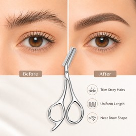 Eyebrow Scissors with Built-In Comb for Precision Trimming – Stainless Steel Grooming Tool for Men & Women