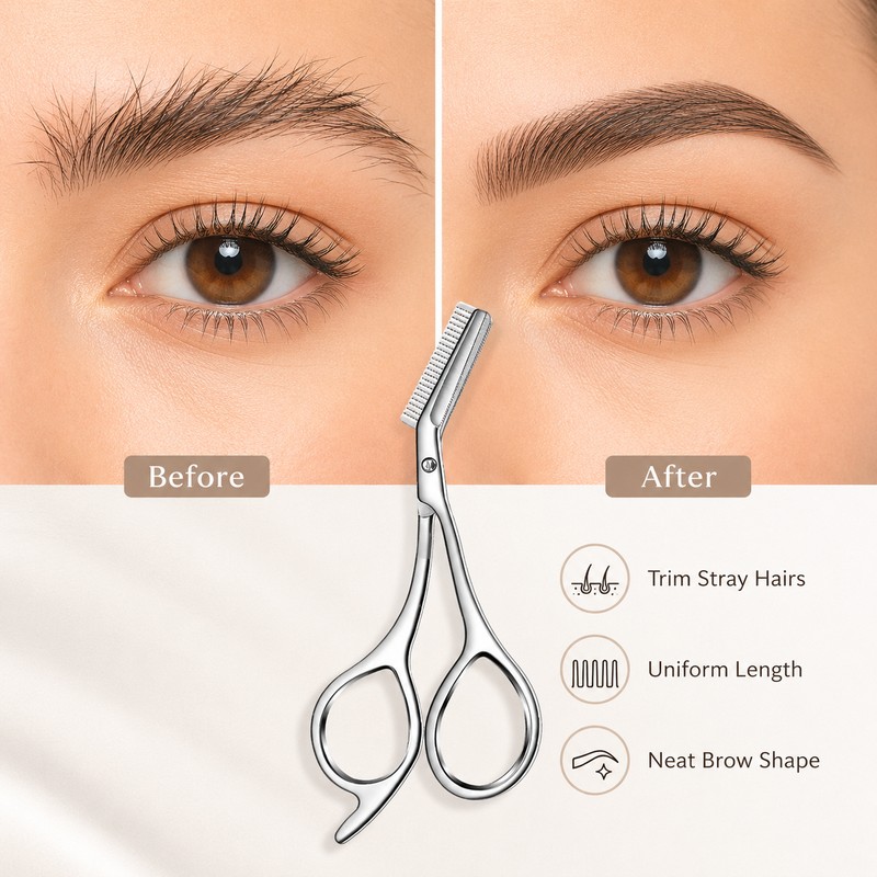 Eyebrow Scissors with Built-In Comb for Precision Trimming – Stainless