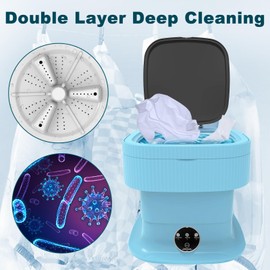 Mini Washing Machine, 12L Collapsible Portable Washer & Spin Dryer, Folding Compact Washer, Small Foldable Laundry Washer, Travel, Socks, Baby Clothes, Underwear, Dorm, Camping, Apartment, RV (Blue)