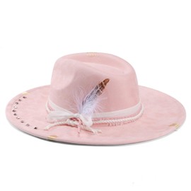 H.Busque Cowboy Hat Big Wide Brim Fedora Hat Felt Panama Hat Dress Up Hat for Men Women Pink