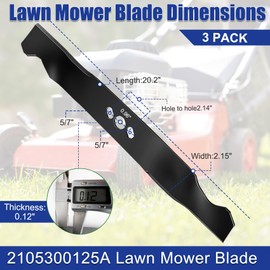 Upgrade 2105300125A Lawn Mower Blade (3 Pack),Replace for 355-101 20" Lawn Mower Blade,Compatible with Hyper Tough Deck Lawn Mower,Fit for MNA152505/MNA152701 Push Mower Blades Replacement Parts