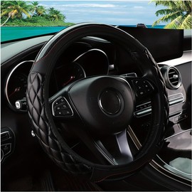 Funda para volante de coche, 37-38 cm de cuero antideslizante, protector de volante de coche, diseño seguro y cómodo, accesorios universales para volantes de auto, camioneta y SUV (negro)