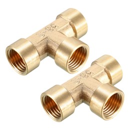 sourcing map Brass Tee Pipe Fitting 1/4 PT Female Thread T Shape Connector Coupler 2pcs