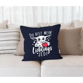 MoonWorks® Cushion Cover with Saying Du bist Mein Lieblingsjedi Baby-Yoda Heart Gift Girlfriend Friend Favourite Colleague Navy 40 cm x 40 cm