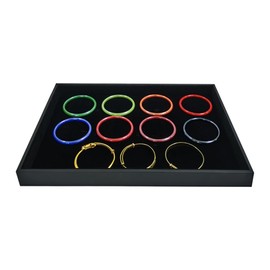 SCIKHEFT Black Velvet Stackable Jewelry Display Tray Storage Organizing Trays Empty Plate (13.78" L x 9.45" W x 1.18" H in) (2)