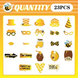 Bumble Bee Photo Booth Props - 23 Pcs Bee Baby Shower Selfie Props Favors Supplies - Wedding Engagement Party Centerpiece Sticks - Sweet Honey Bee Party Decorations
