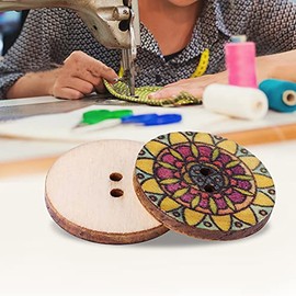 Wytino Botones de Madera 100 Piezas Patrón Mixto Botones de Madera Vintage con 2 Agujeros para Manualidades de Costura Decorativa 25mm