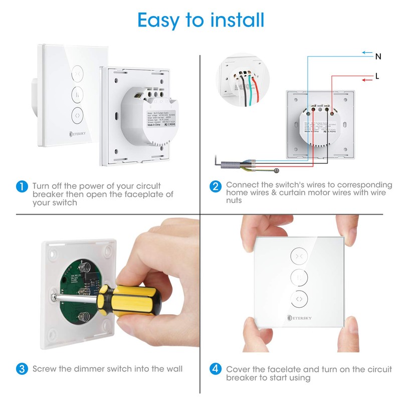 RTERSKY Smart Alexa WiFi Roller Shutter Switch - Packs of