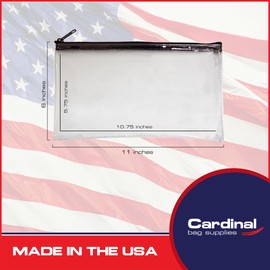 Cardinal bag supplies Vinyl Zipper Bag, Reusable Bag, Travel Pouch, Small Compact, Check Wallet, 11 x 6 Inch (Clear)
