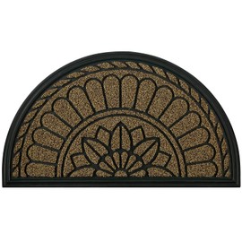 Mibao Half Round Door Mat, Non-Slip Welcome Entrance Way Rug, Durable Rubber Door Mats, Low-Profile Heavy Duty Doormat, Half Circle Rugs for Garage, Patio, High Traffic Areas, 18" x 30", Beige&Brown