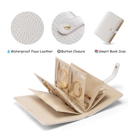 Vlando Small Jewelry Book Organizer - Leather Travel Jewelry Case with 5 Detachable Pages for Necklaces, Rings, Earrings, Tangle-Free, Giftable,Barely Pink