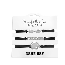 Maya J Bracelet Hair Ties Game Day White Football with Black Elastics, Set of 3