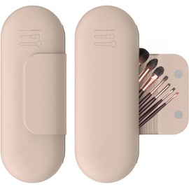 Estuche para Brochas de Maquillaje de Silicona, con Cierre magnético, Estuche de Viaje Portátil Impermeable, Organizador de silicona para Pinceles de Maquillaje (22.7×8.5cm, Caqui)