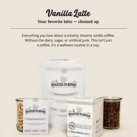 The Roasted Purpose Vanilla Latte Instant Organic Coffee with 18g of Grass-fed Collagen Protein, Dairy-Free, Sugar-Free, Bulk Bag 15 Serving