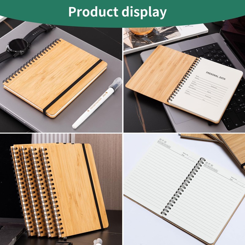 CWUINT 4 Set Lined Bamboo Journal Notebook,80 Pages,5.3”*7.2”,Hardcover Executive Notebooks,Daily