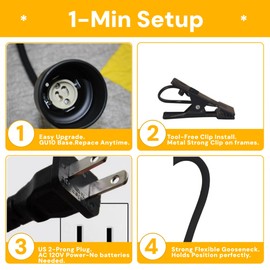 KING SHA Plug-in Clip on Picture Light with Dimmer Timer, Flexible Gooseneck Fixture Lamp for Paintings/Reading, 2x5W GU10 Warm White CRI90 Bulbs - Clip on Light Fixtures