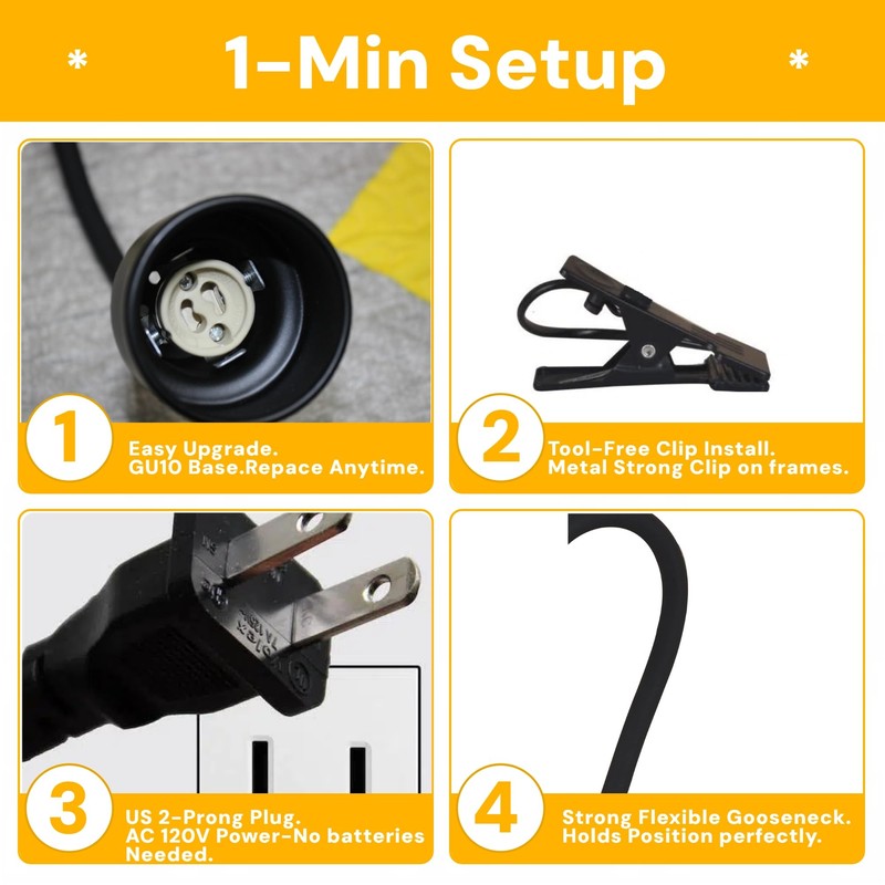 KING SHA Plug-in Clip on Picture Light with Dimmer Timer,