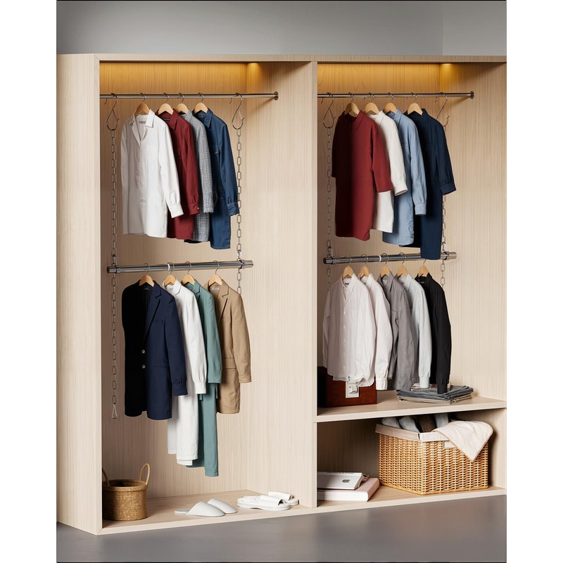 Hanging Closet Rod, Adjustable Width and Height Closet Rods Extender,