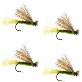 The Fly Fishing Place Olive X Caddis Emerging Caddis Adult Trout Dry Fly - Set of 4 Flies Size 14
