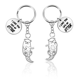 Chingcoo Otter Keyring, 1 Pair Otter Mother's Day Gift Keyring, Otter Birthday Gift for Mum Gift, Best Friends and Couples, silver, Unit size